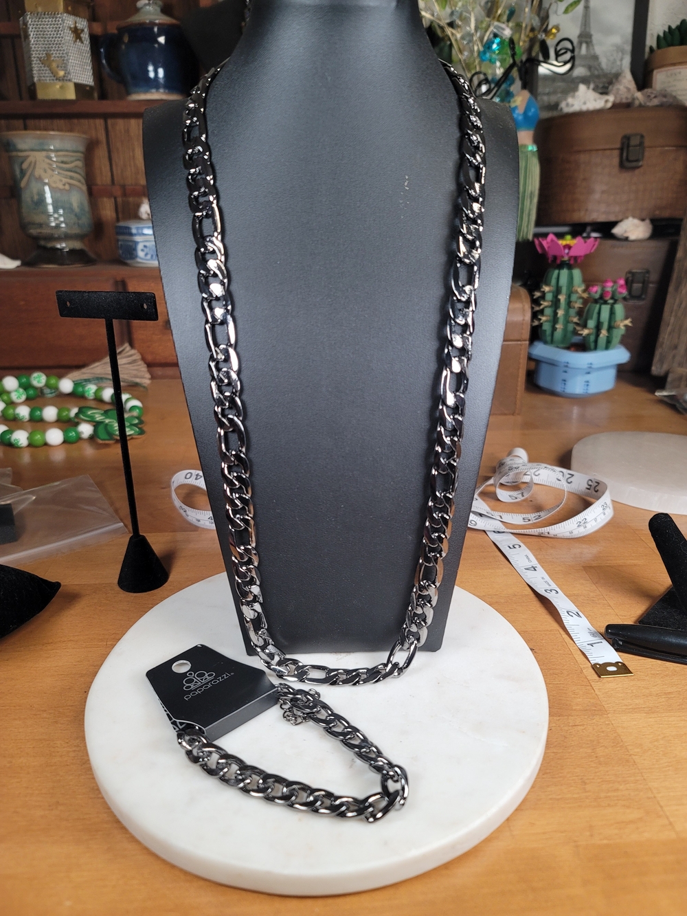 Paparazzi Gunmetal Chain Necklace and Bracelet Set - GunMetal